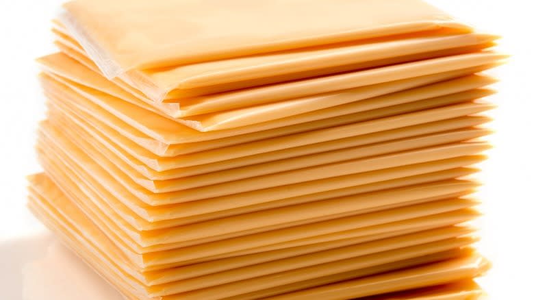 Stack of slices of American cheese