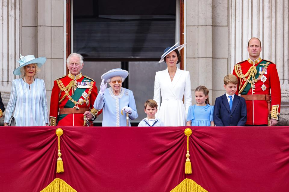 Members of the working royal family stood by the queen's side during Thursday's parade.