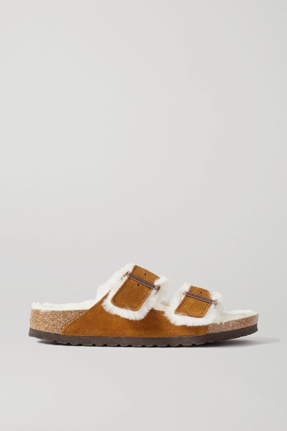 9) Arizona Shearling-Lined Suede Sandals
