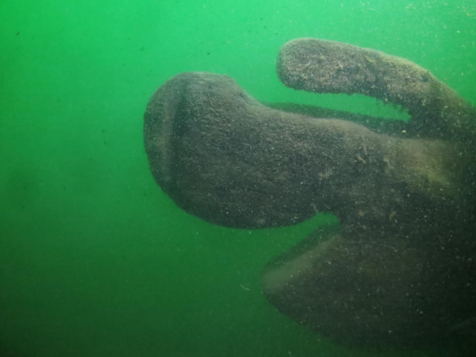 This Tuesday, Sept. 4, 2018, photo provided by Cleveland Underwater Explorers Inc. shows the remains of a shipwreck found in the Ohio waters of Lake Erie. Shipwreck hunters and a marine archaeologists say the wreckage found in 2015 is most likely from a sailing ship that went down nearly two centuries ago. The discovery would make it the oldest ever found in the lake. (David M VanZandt/Cleveland Underwater Explorers Inc. via AP)