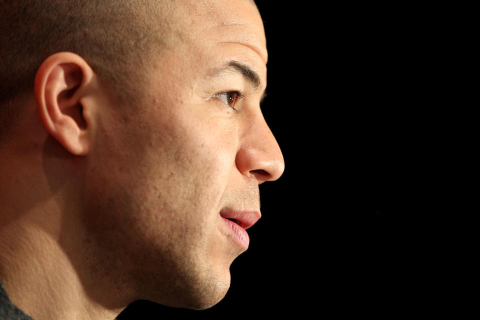 OTTAWA, ON - JANUARY 27: Team Chara forward Jarome Iginla of the Calgary Flames talks with the press during the 2012 NHL All-Star Game Player Media Availability at the Westin Ottawa on January 27, 2012 in Ottawa, Ontario, Canada. (Photo by Christian Petersen/Getty Images)