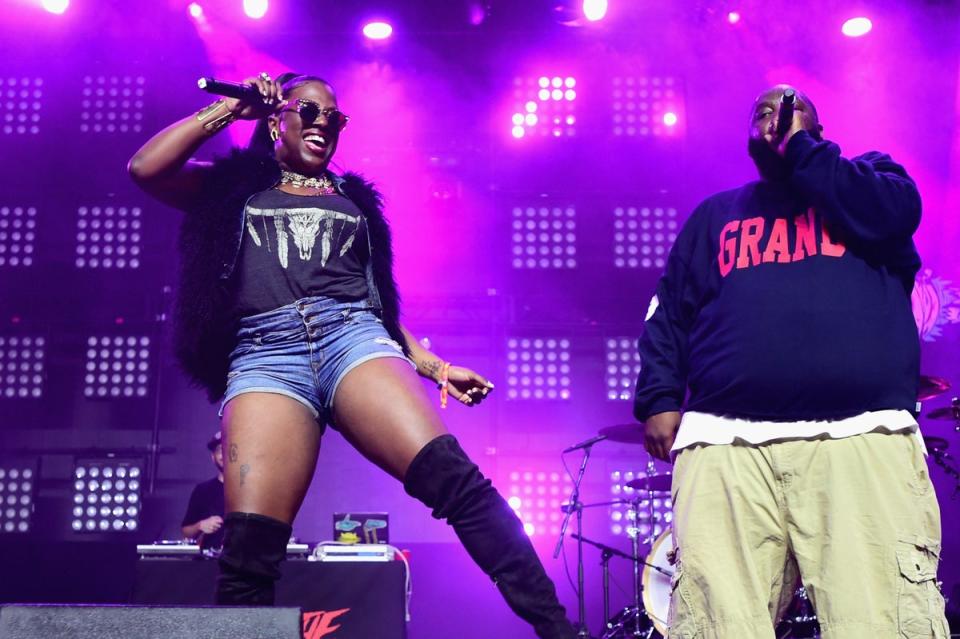 Rappers Gangsta Boo and Killer Mike of Run the Jewels perform onstage during the 2015 Coachella Valley Music & Arts Festival in April 2015, in Indio, California (Getty Images)