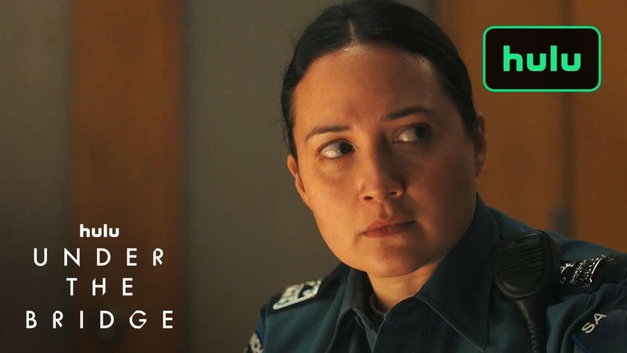 Lily Gladstone stars as a police officer in the new Hulu series Under the Bridge. The show is premiers on April 17 on Hulu.  (Hulu/YouTube - image credit)