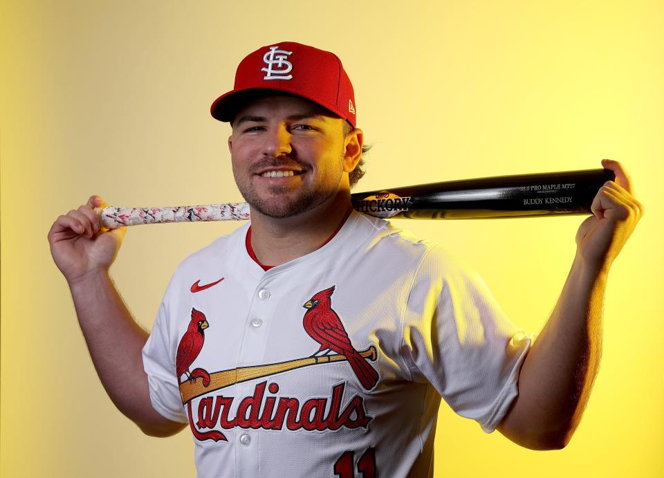 Buddy Kennedy of the St. Louis Cardinals poses for a portrait at Roger Dean Stadium on Wednesday, Feb. 21, 2024, in Jupiter, Florida.