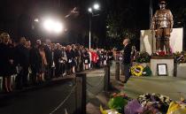 Attendees stand in silence at the Sydney Dawn Service in Martin Place. Source: AAP