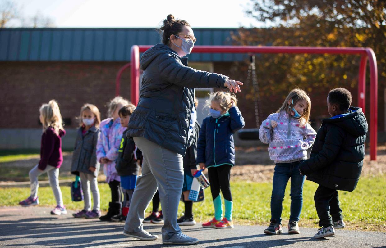 Ashley Biggs is a media aid at J. F. Burns Elementary in Maineville, but on November 5, 2021, she was subbing for a kindergarten teacher because the school was not able to locate enough substitute teachers to fill the need. There is an urgent need for subs throughout Southwest Ohio and Northern Kentucky. J. F. Burns is part of the Kings Local School District. During 2020-2021, the district spent $355,824 on substitute teachers. 