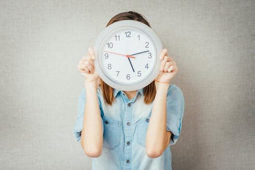 <span class="caption">Our study found that the performance of "night owls" and "morning larks" varied considerably on both cognitive and physical tasks. </span> <span class="attribution"><a class="link " href="https://www.shutterstock.com/image-photo/girl-holding-clock-261086612?src=Cwq4fMOFtdH9OCDcy5n0nw-1-9" rel="nofollow noopener" target="_blank" data-ylk="slk:file404/ Shutterstock;elm:context_link;itc:0;sec:content-canvas">file404/ Shutterstock</a></span>