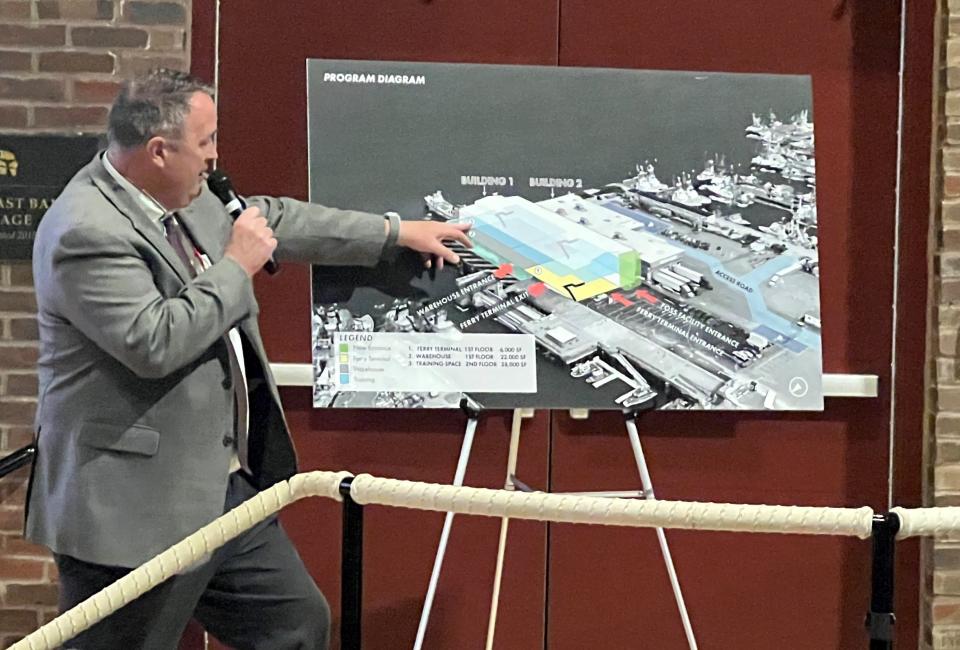 New Bedford Foss Marine Terminal President Andrew Saunders makes his presentation.