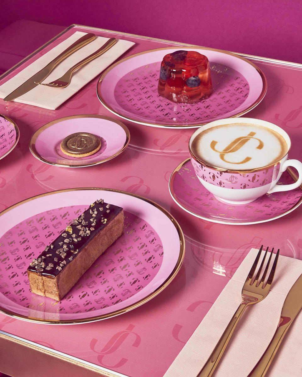 Cake, Confectionery, Cutlery, Dessert, Egg, Food, Fork, Pottery, Saucer, Sweets - Credit: Jimmy Choo