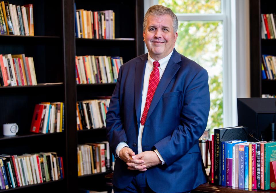 A portrait of Greg Jones, President of Belmont University, in Nashville, Tenn., Tuesday, Nov. 2, 2021. 