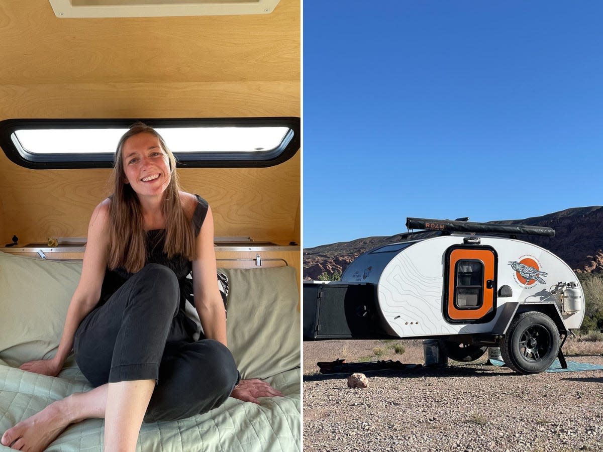 The author and the tiny trailer she spent two nights in.