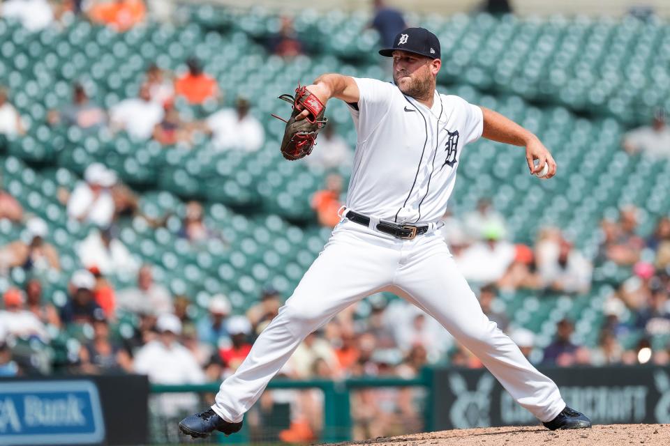 Tigers pitcher Ian Krol throws during the seventh inning of the Tigers' 8-1 win over the Red Sox at Comerica Park on Thursday, Aug. 5, 2021.