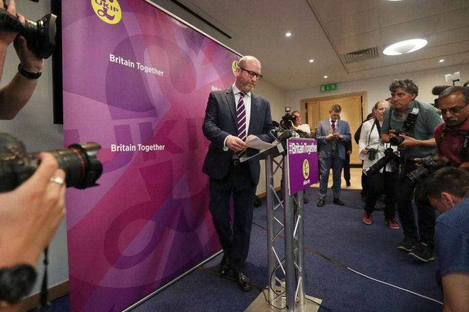Paul Nuttall arrives to launch his party's General Election manifesto at One Great George Street in central London (PA)