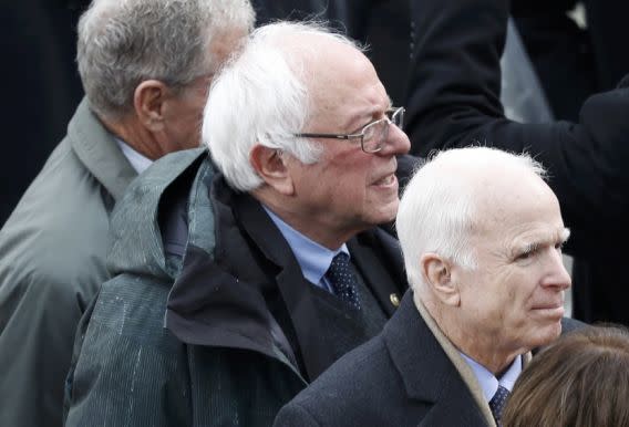 U.S. Senators Bernie Sanders (L) and John McCain arrive for the inauguration ceremonies swearing in Donald Trump as the 45th president of the United States on the West front of the U.S. Capitol in Washington, U.S., January 20, 2017. (Photo: Brian Snyder/Reuters)
