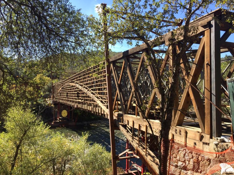 The Bridgeport covered bridge, undergoing repair two years ago, now reopened.
