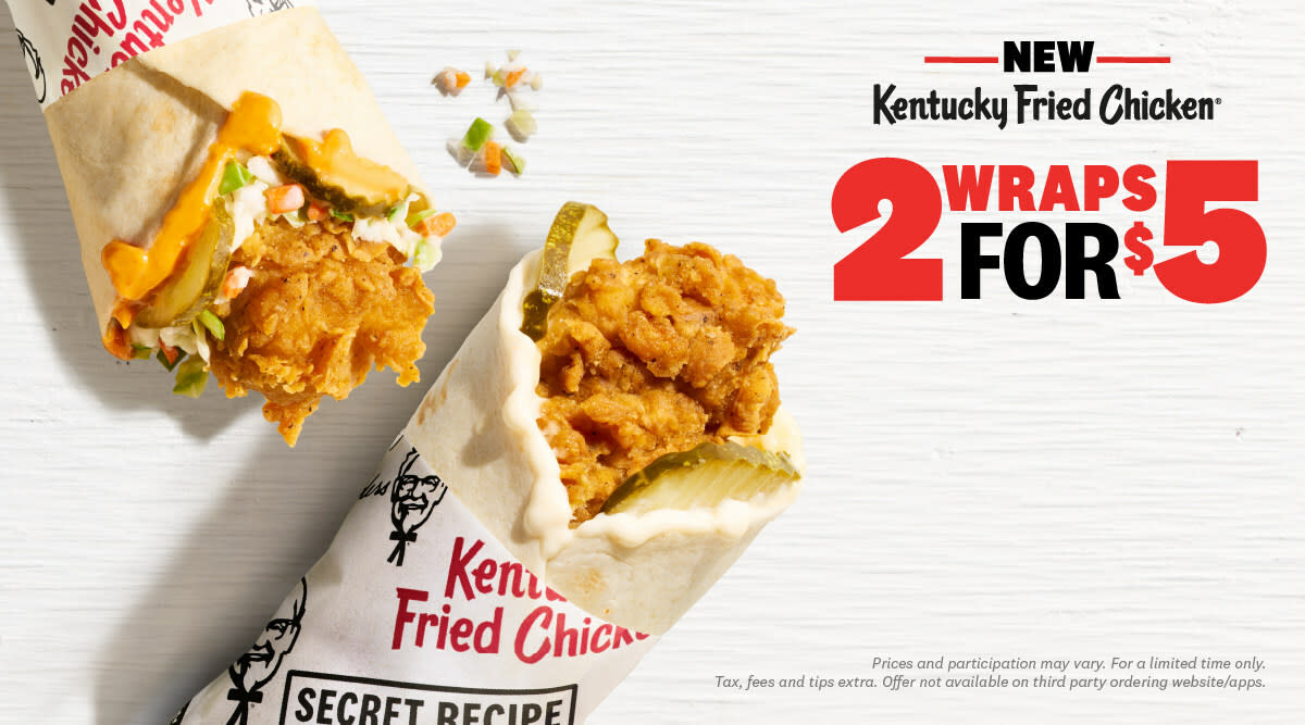 Starting Feb. 6, new Kentucky Fried Chicken Wraps will be available online at KFC.com, on the KFC mobile app and at KFC restaurants nationwide. (Courtesy: KFC). 