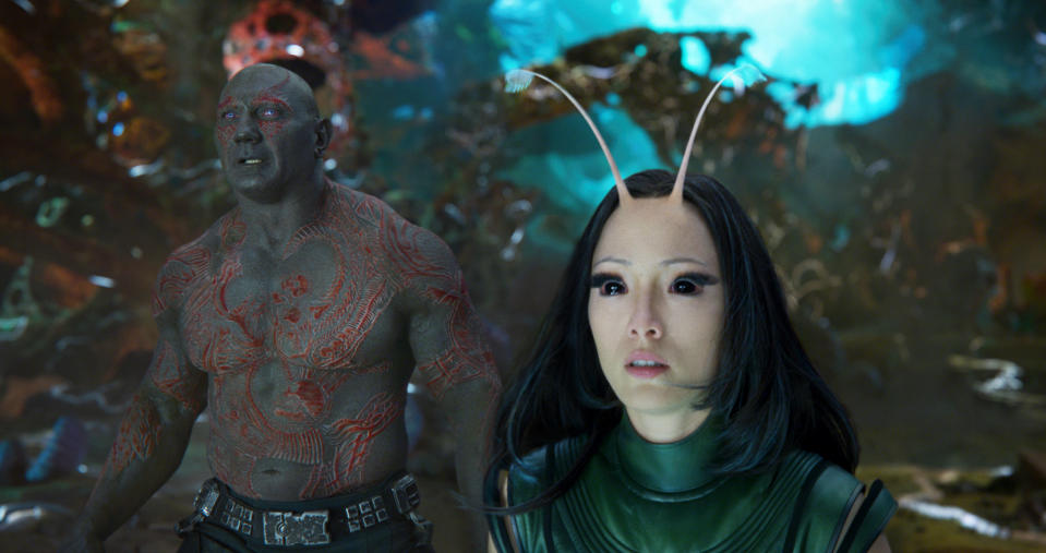From left: Dave Bautista and Pom Klementieff in <i>Guardians Of The Galaxy Vol. 2</i>.<span class="copyright">©Marvel Studios</span>