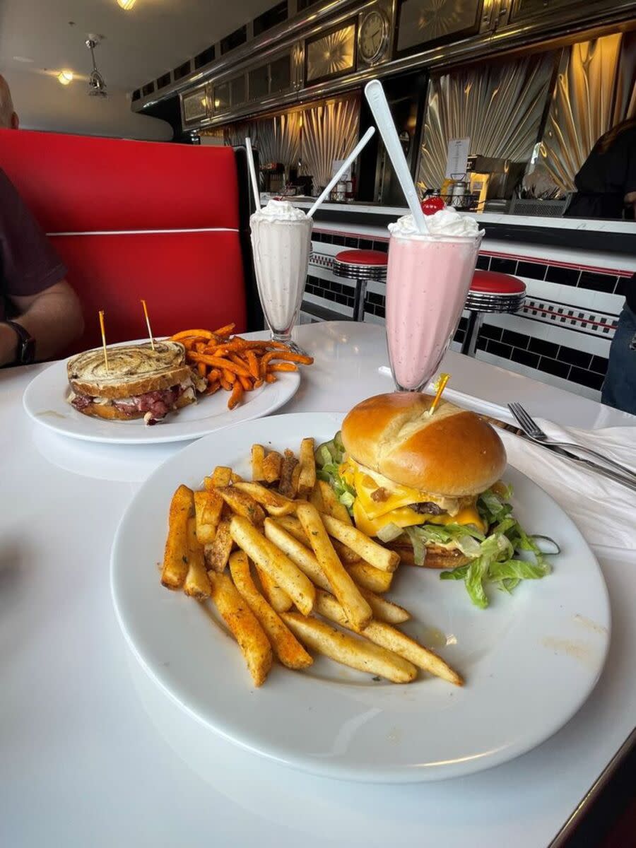 Oakley Burger and Reuben Paired With Strawberry and Cookies and Cream Milkshakes, Oakley Diner, Oakley, Utah