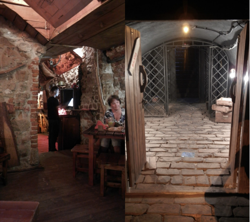 「巢穴」餐廳的用餐處與通道，皆設計成UPA地堡的樣貌。作者提供。