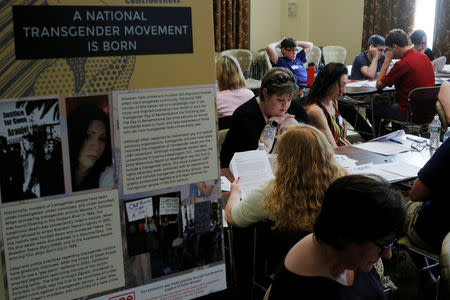 Educators participate in a training session by the group History Unerased (HUE), which aims to provide educators with materials about the role lesbian, gay bisexual and transgender people have played in the history of the United States, in Lowell, Massachusetts, U.S., May 18, 2017. REUTERS/Brian Snyder