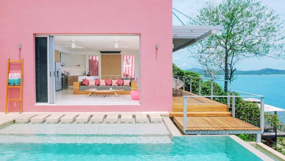 <p>Overlooking the Pacific Ocean, this blush-hued villa is what dreams are made of. Ideal for unwinding, it has multiple private decks (perfect for watching the sun go down), a giant swimming pool, and pink interiors that wouldn't look out of place in Barbie's home.</p><p><a class="link " href="https://www.vrbo.com/en-gb/p1334354vb" rel="nofollow noopener" target="_blank" data-ylk="slk:BOOK NOW VIA VRBO;elm:context_link;itc:0;sec:content-canvas">BOOK NOW VIA VRBO</a></p>