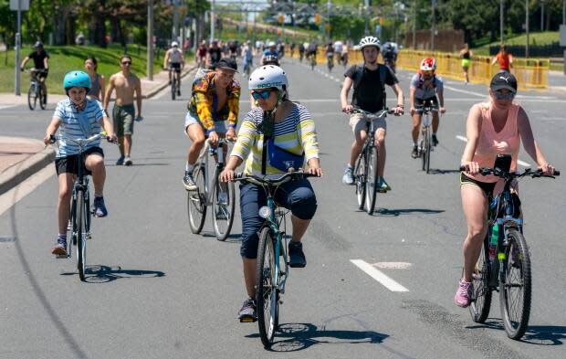 During ActiveTO's first summer, Lake Shore West was the most popular route, attracting some 18,000 cyclists per day when it wasn't raining. This year, the road will only be open for riding on occasion due to a nearby construction project. (Frank Gunn/The Canadian Press - image credit)