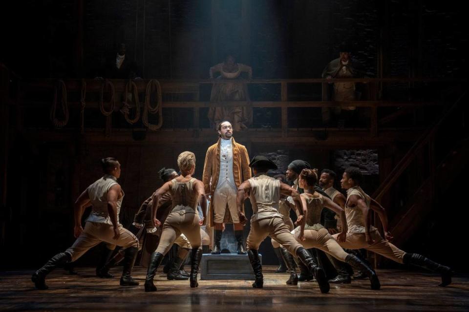 A scene from “Hamilton” which is being staged at the Adrienne Arsht Center in Miami through March 24, which coincides with Ultra in downtown Miami. Joan Marcus