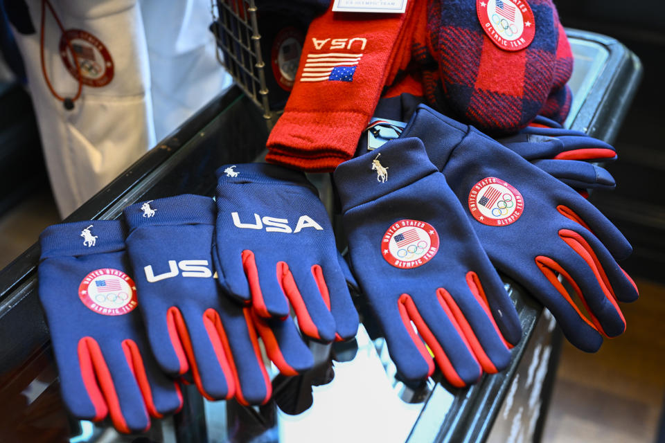Team USA Beijing winter Olympics Olympic village merchandise designed by Ralph Lauren is displayed Wednesday, Jan. 19, 2022, in New York. (Photo by Evan Agostini/Invision/AP)