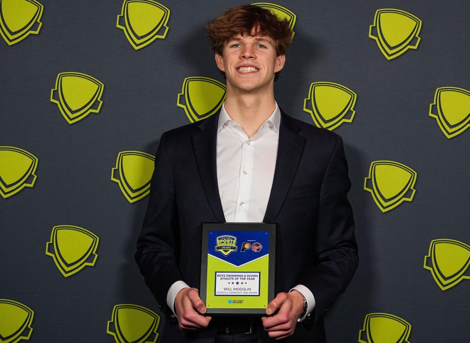Boys Swimmer of the Year: Zionsville's Will Modglin poses for a photo during the Indiana High School Sports Awards on Wednesday, April 19, 2023 at Clowes Memorial Hall in Indianapolis.