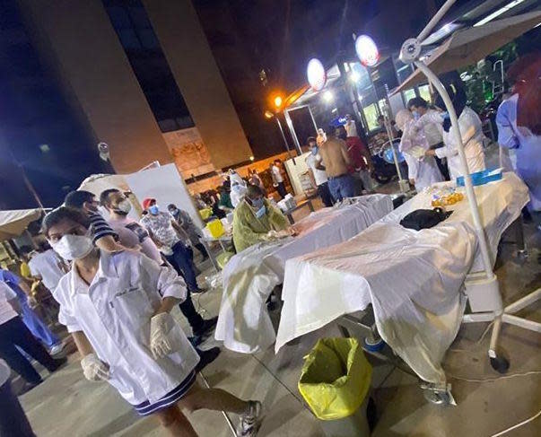  Bahman Hospital was forced to make a makeshift treating area for patients.  / Credit: Hassan Cherry