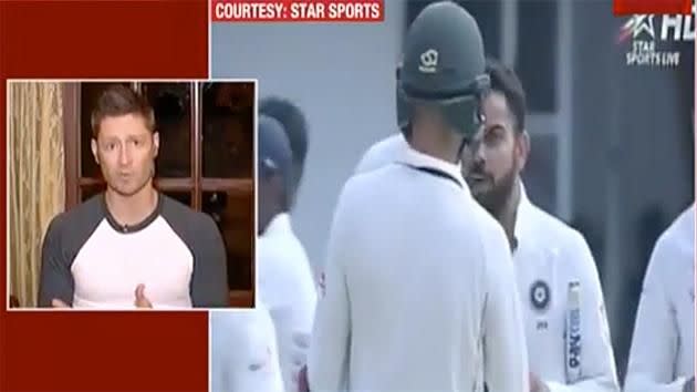 Clarke talks on Indian TV. Pic: India Today