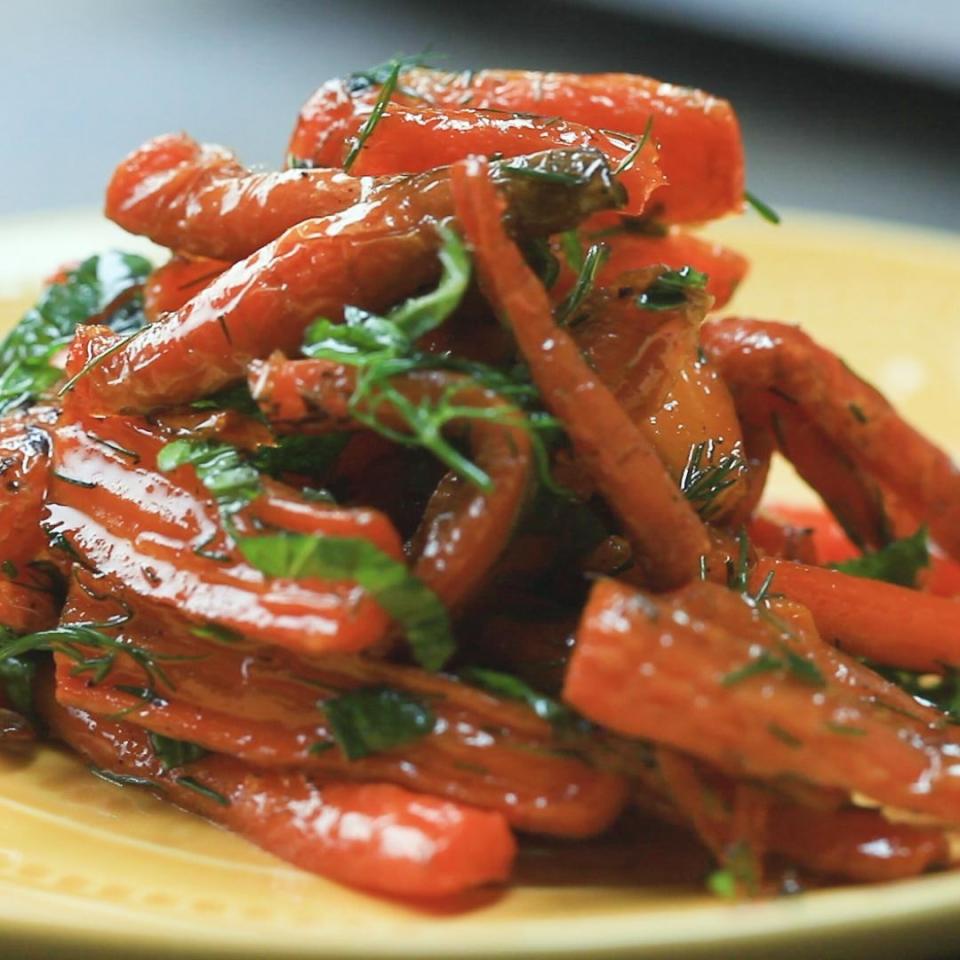 This is a great recipe for busy hosts *and* inexperienced cooks who are bringing a side to the party. Just toss the carrots with oil, maple syrup (or honey!) and salt and pepper, then toss them in a hot oven. They'll come out all crispy and sweet, with basically no effort.Recipe: Roasted Carrots | Shop This Recipe 