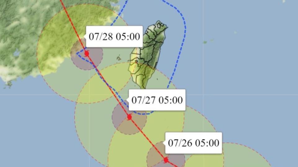 杜蘇芮路徑，週三深夜至週四上午最接近台灣。（圖／翻攝自彭啟明臉書）