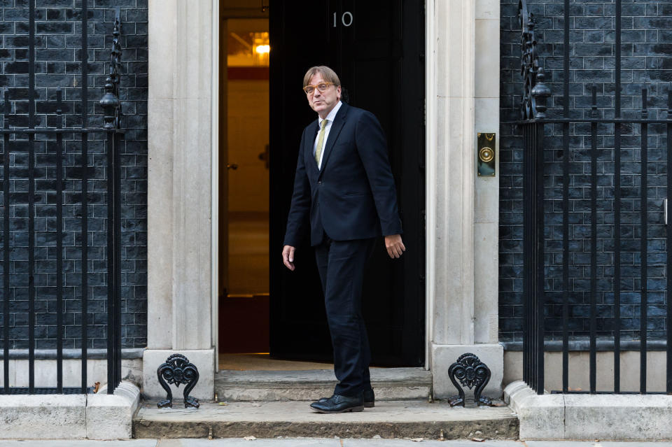 Guy Verhofstadt arrives at Downing Stree for talks with British Prime Minister Theresa May in September (Getty)