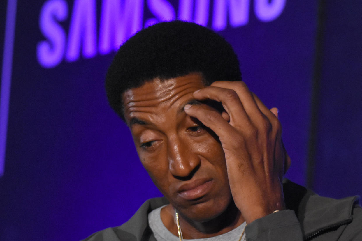 Former NBA player Scottie Pippen speaks during a press conference as part of Heat Fest.