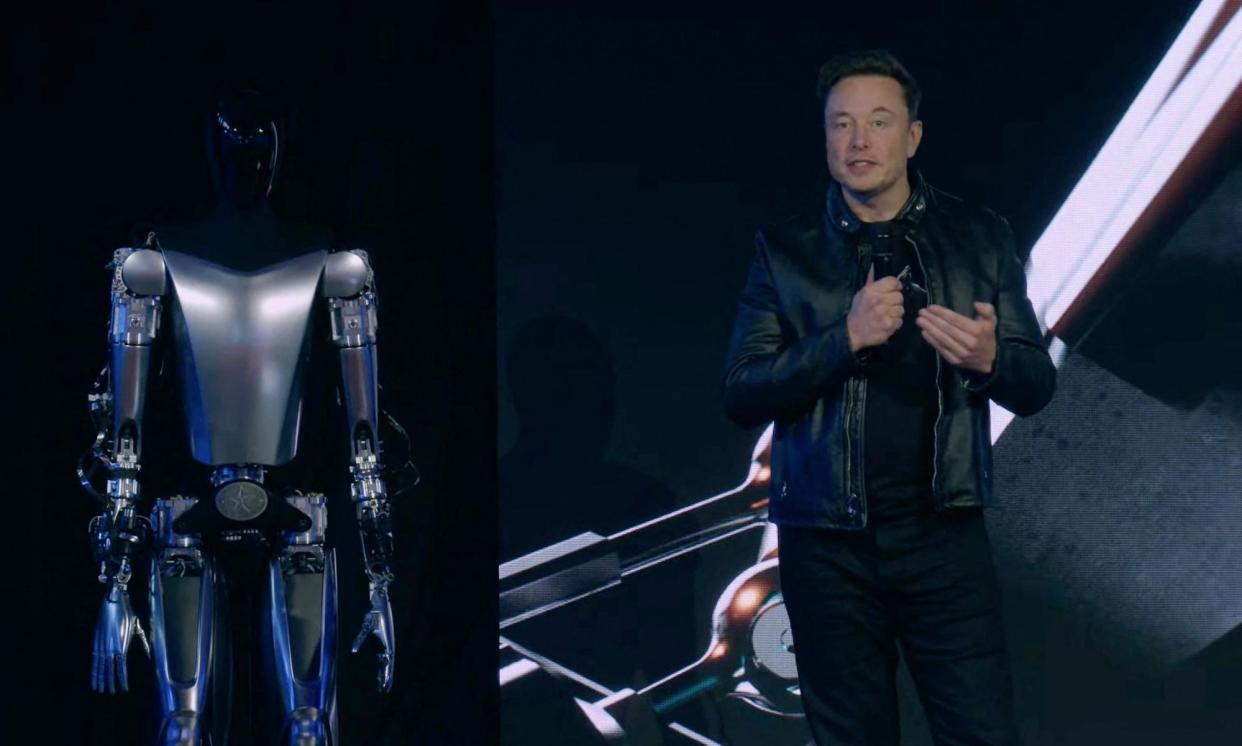 <span>Elon Musk demonstrated a prototype of Optimus the humanoid robot in 2022.</span><span>Photograph: Tesla/AFP/Getty Images</span>