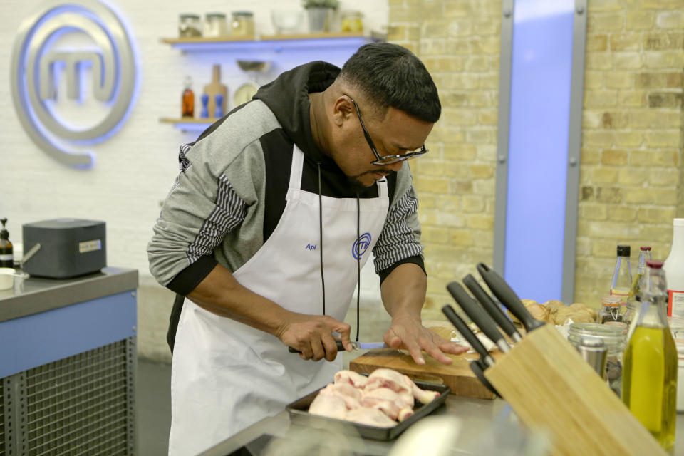 Apl.de.ap had to cook something with goats cheese for his first round on Celebrity Masterchef. (BBC)