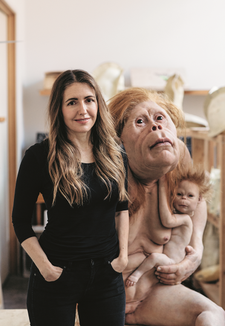 Patricia Piccinini in her studio with Kindred, 2018 (Photo: Hillary Walker, courtesy of the artist)