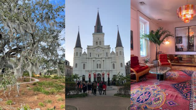 From left to right: City Park, St. Louis Cathedral and Hotel St. Vincent. (Photo: Caroline Bologna/HuffPost)