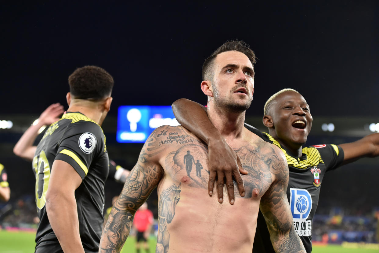 Danny Ings and Southampton are smiling after Saturday's win over Leicester City. (Photo by Plumb Images/Leicester City FC via Getty Images)