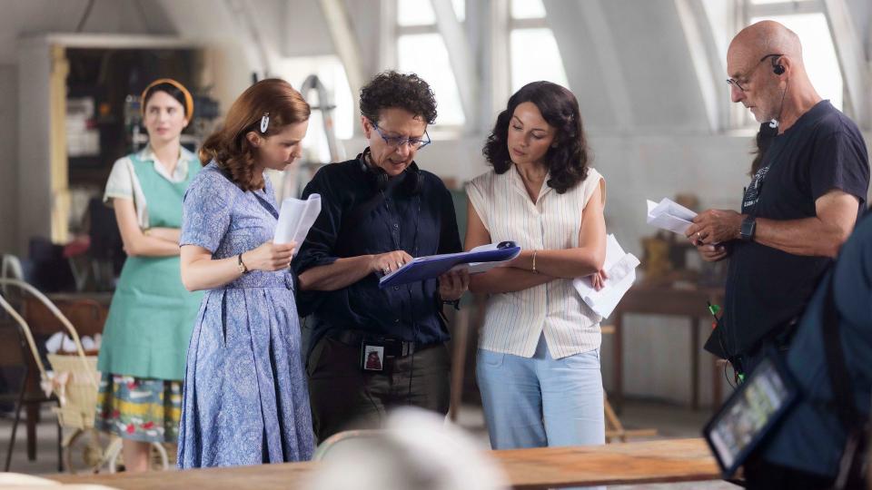 Faye Marsay and Michelle Keegan on set