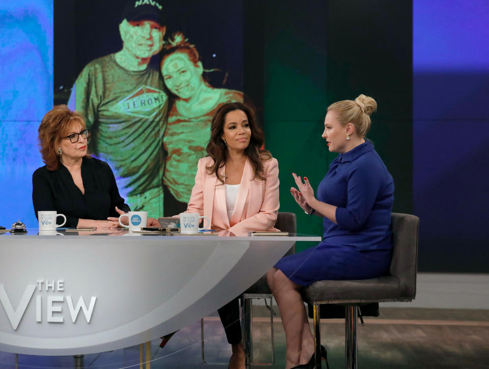 Joy Behar, Sunny Hostin and Meghan McCain on season 21 of <i>The View</i> in 2018.<span class="copyright">Heidi Gutman—Disney General Entertainment Content/Getty Images</span>