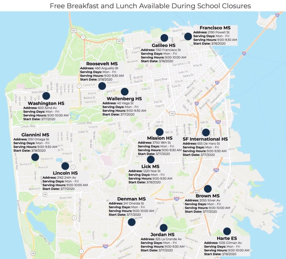 A map of free meal pickup locations.