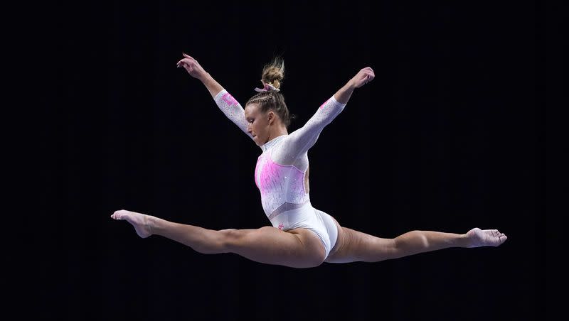 Utah’s Abby Paulson competes on the balance beam during the final of the NCAA women’s gymnastics championships Saturday, April 15, 2023, in Fort Worth, Texas. 