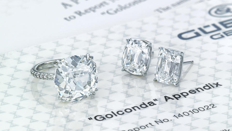 A 10.63-Carat Golconda Diamond Ring and a Pair of Golconda Diamond Earrings. - Credit: Christie's