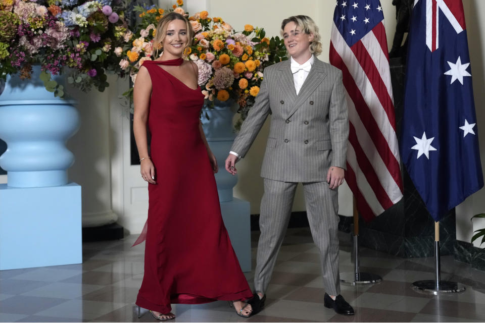 Finnegan Biden and Maisy Biden, arrive for the State Dinner hosted by President Joe Biden and first lady Jill Biden in honor of Australian Prime Minister Anthony Albanese, at the White House in Washington, Wednesday, Oct. 25, 2023, in Washington. (AP Photo/Manuel Balce Ceneta)