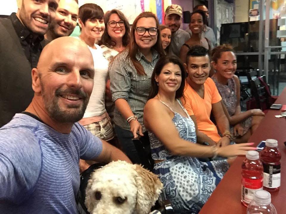 Dave Fortier (far left), who co-founded the nonprofit One World Strong, meets with survivors of the Pulse nightclub shooting in Orlando, Florida. (Photo: One World Strong)