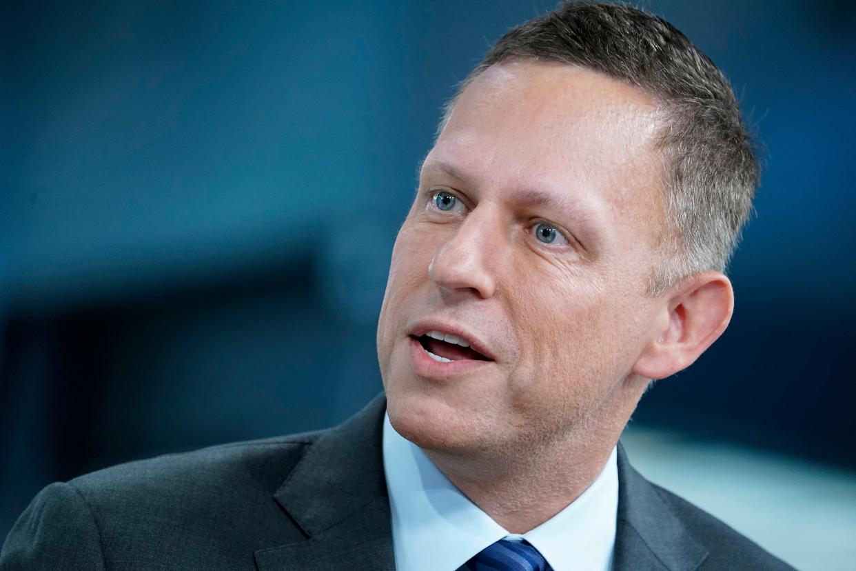 : Entrepreneur and venture capitalist Peter Thiel visits "FOX & Friends" at Fox News Channel Studios on August 09, 2019 in New York City.