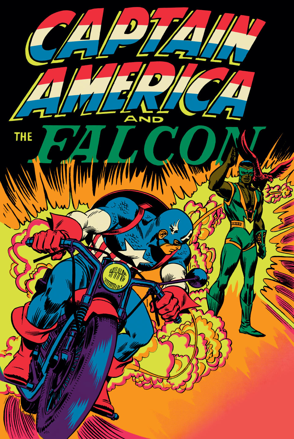 Captain America and the Falcon from 'Marvel Classic Black Light Collectible Poster Portfolio Volume 2' (Marvel/courtesy of Abrams Books)
