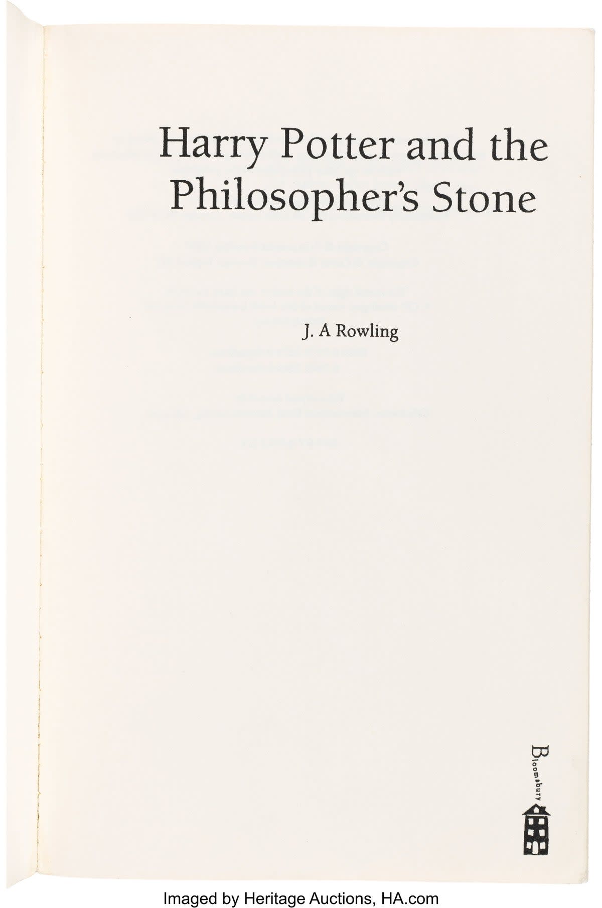 The proof copy is the first ever printing in the Harry Potter series. (Heritage Auctions)